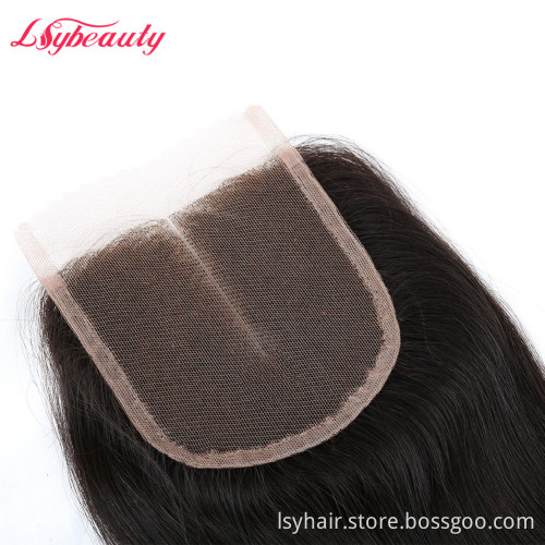 Lsy Beauty Size 4x4 Natural Pre Plucked Brazilian Straight Human Hair Lace Closure Middle Part  Human Hair Lace Top Closure